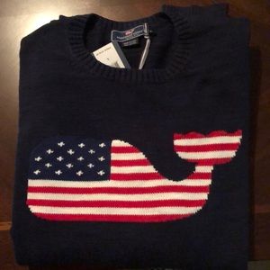 Vineyard Vines sweater. Large flag whale logo.
